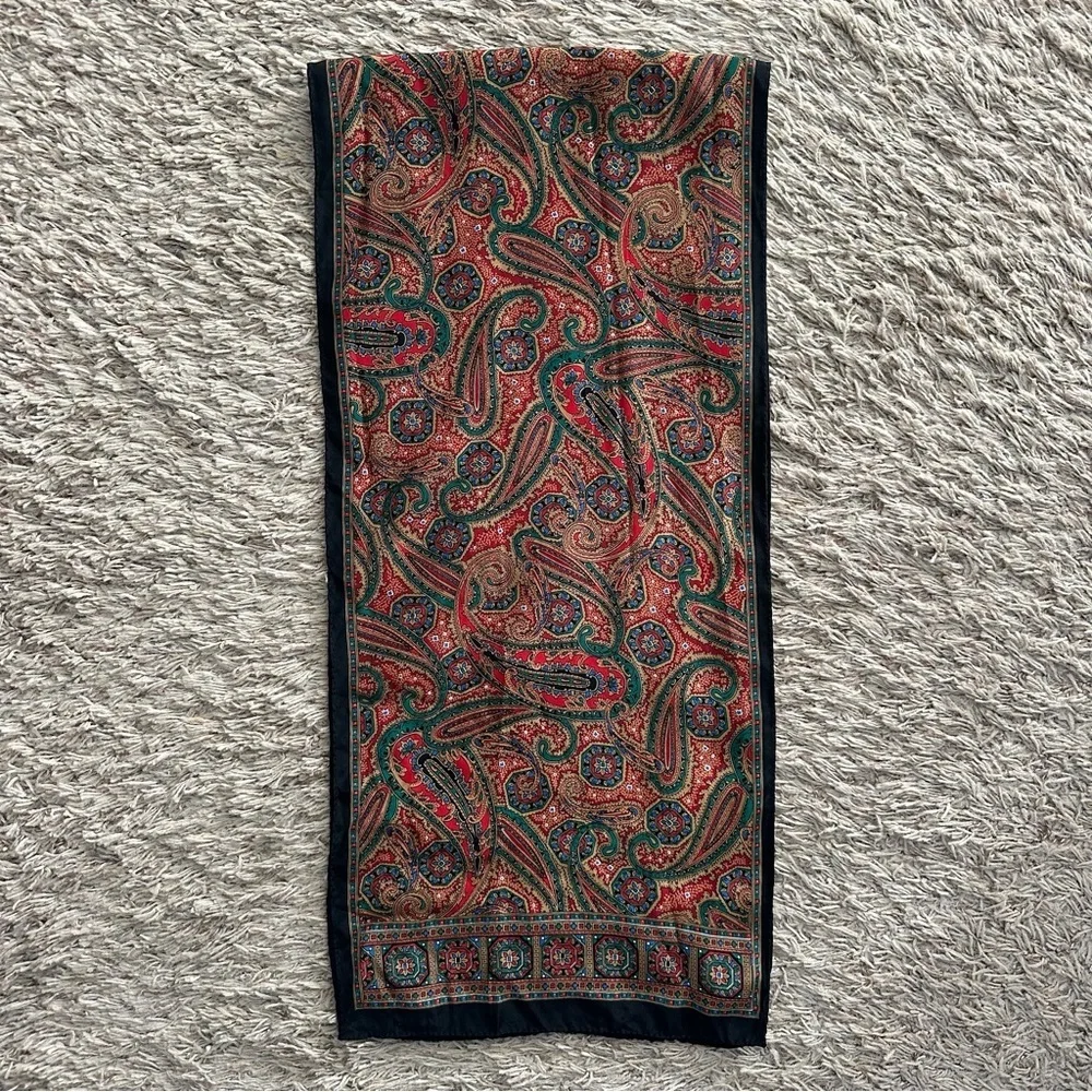 Vintage 100% Silk Paisley Scarf The Specialty House Red Teal 56x11.5